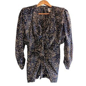 Vintage Norma Walters Navy Blue Tan Dot Empire Waist Silk Tie Top